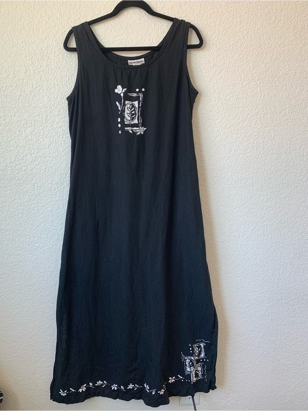 AMICA Sleeveless Black Maxi Dress with White Floral Motif